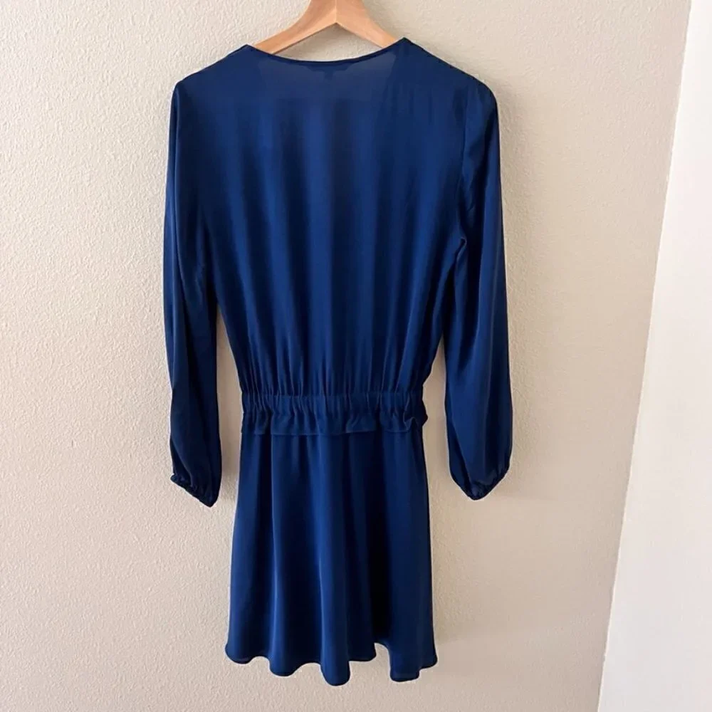 Rebecca Minkoff Navy Blue Silk Long Sleeve Faux Wrap Mini Dress US 2 - Picture 7 of 7